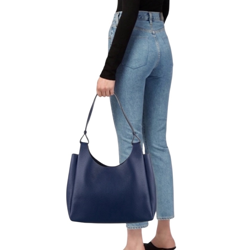 NEW Neiman Marcus Vegan Faux Leather Large Tote Bag Blue